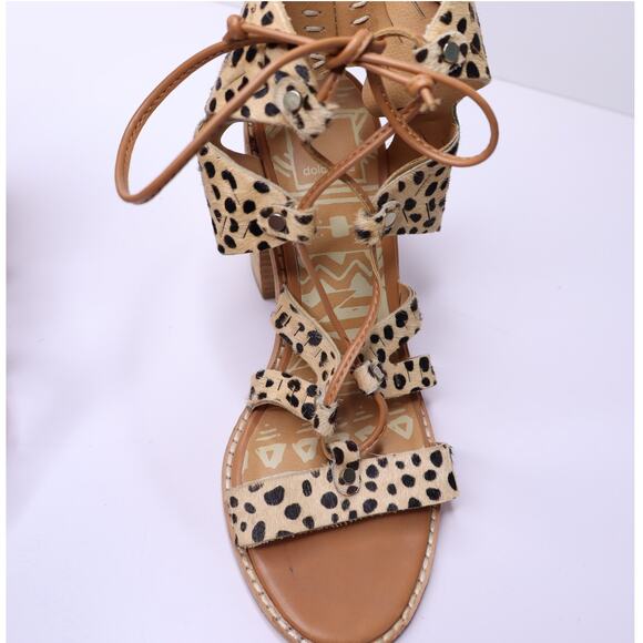 DOLCE VITA Luci Leopard Calf Hair Lace Up Sandal Crisscross Strap Women's 6 - Picture 10 of 11